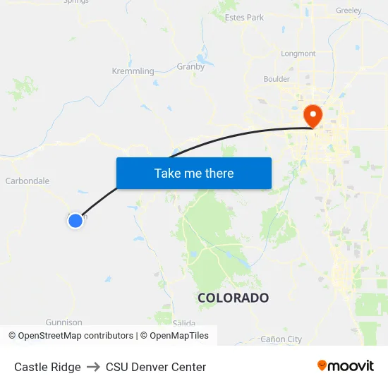 Castle Ridge to CSU Denver Center map