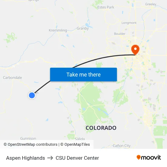 Aspen Highlands to CSU Denver Center map
