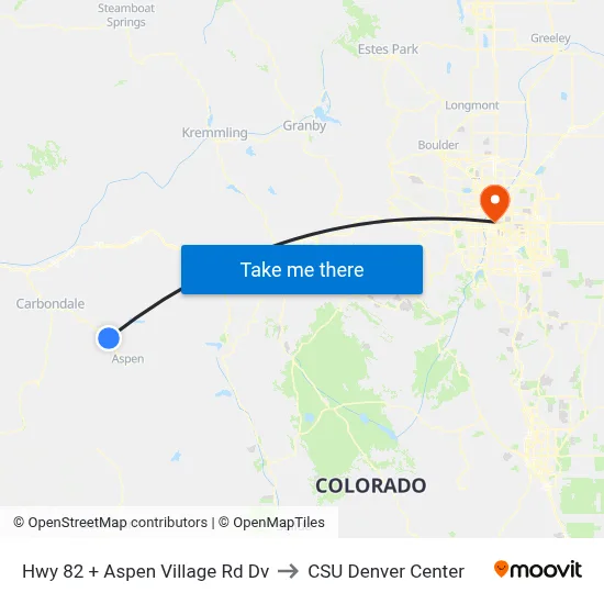 Hwy 82 + Aspen Village Rd Dv to CSU Denver Center map