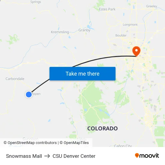 Snowmass Mall to CSU Denver Center map