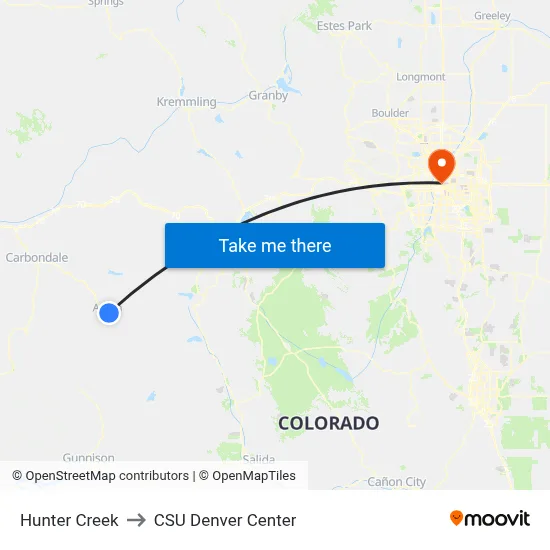 Hunter Creek to CSU Denver Center map