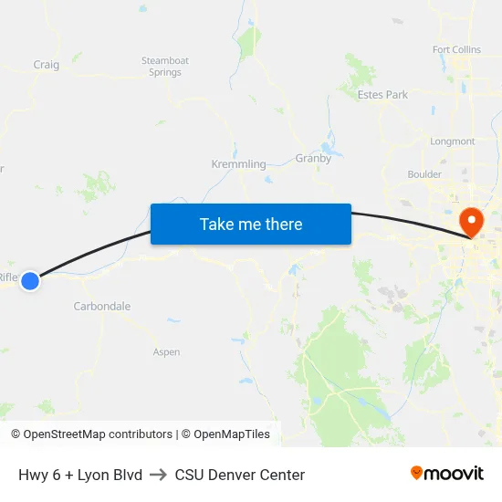 Hwy 6 + Lyon Blvd to CSU Denver Center map