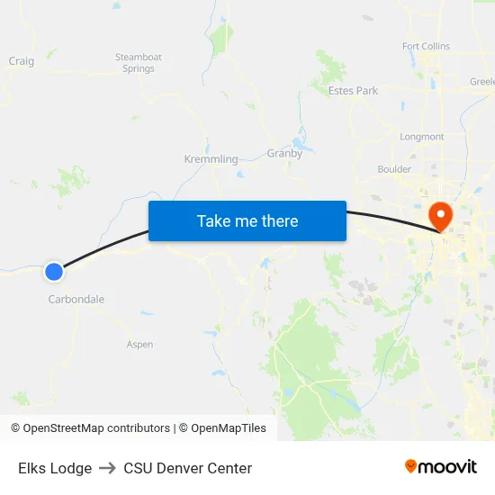 Elks Lodge to CSU Denver Center map