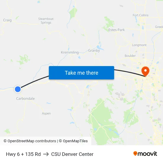 Hwy 6 + 135 Rd to CSU Denver Center map