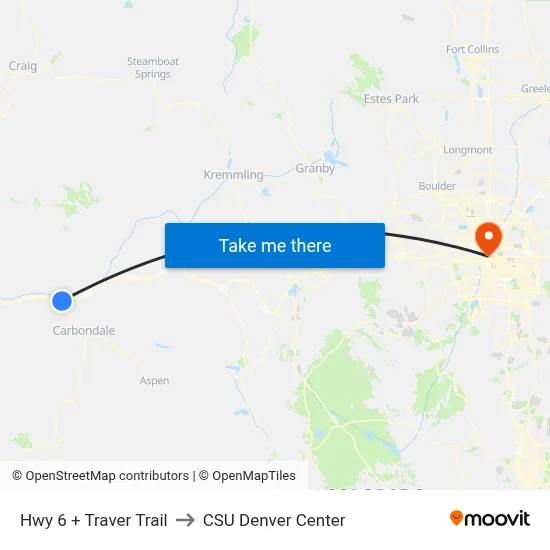Hwy 6 + Traver Trail to CSU Denver Center map
