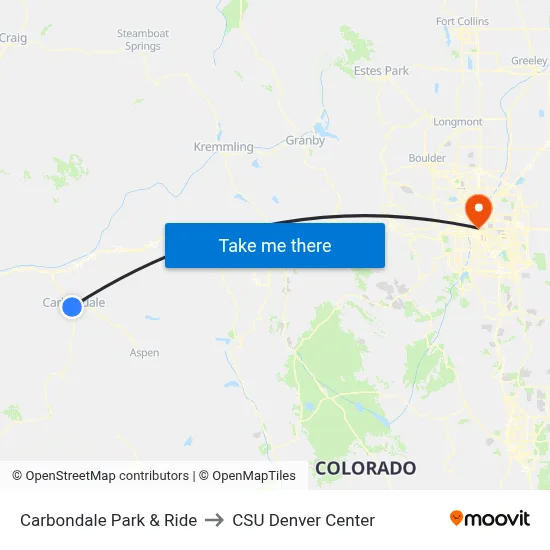 Carbondale Park & Ride to CSU Denver Center map