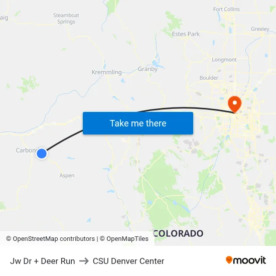 Jw Dr + Deer Run to CSU Denver Center map