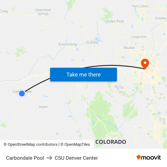 Carbondale Pool to CSU Denver Center map