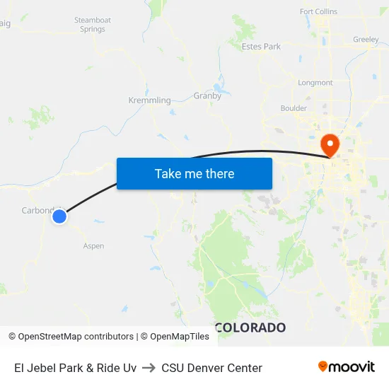 El Jebel Park & Ride Uv to CSU Denver Center map