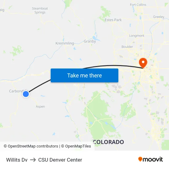 Willits Dv to CSU Denver Center map