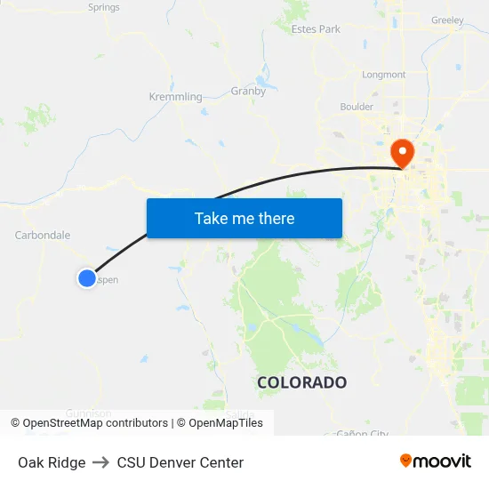 Oak Ridge to CSU Denver Center map