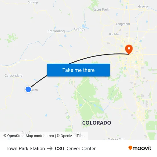 Town Park Station to CSU Denver Center map