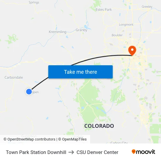 Town Park Station Downhill to CSU Denver Center map