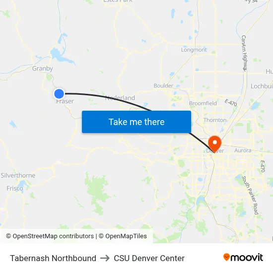 Tabernash Northbound to CSU Denver Center map