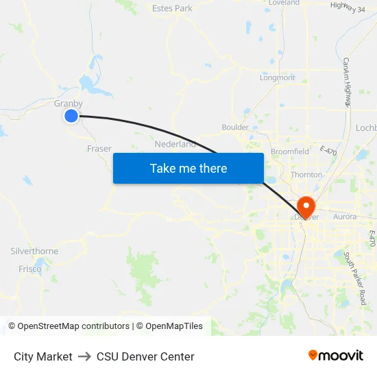 City Market to CSU Denver Center map