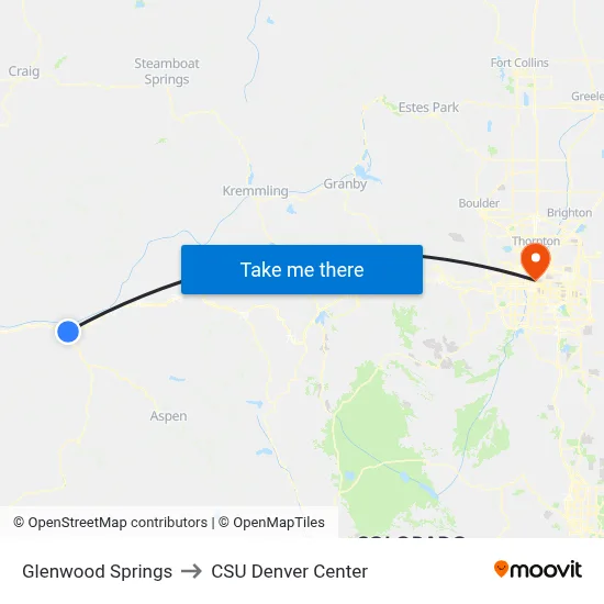 Glenwood Springs to CSU Denver Center map