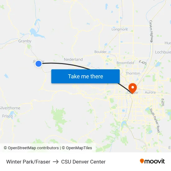 Winter Park/Fraser to CSU Denver Center map