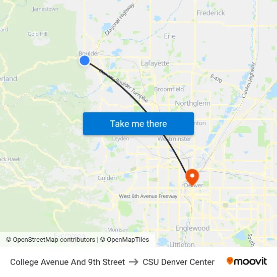 College Avenue And 9th Street to CSU Denver Center map