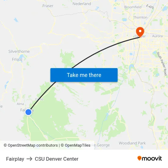 Fairplay to CSU Denver Center map
