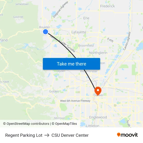 Regent Parking Lot to CSU Denver Center map