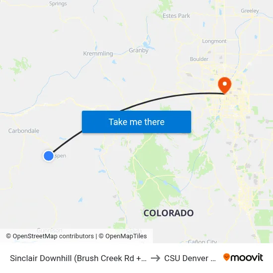 Sinclair Downhill (Brush Creek Rd + Sinclair Rd) to CSU Denver Center map