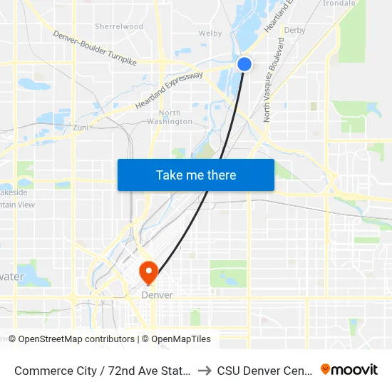 Commerce City / 72nd Ave Station to CSU Denver Center map