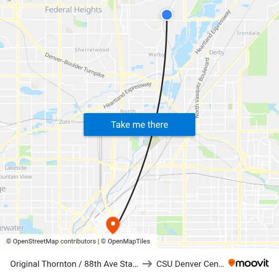 Original Thornton / 88th Ave Station to CSU Denver Center map