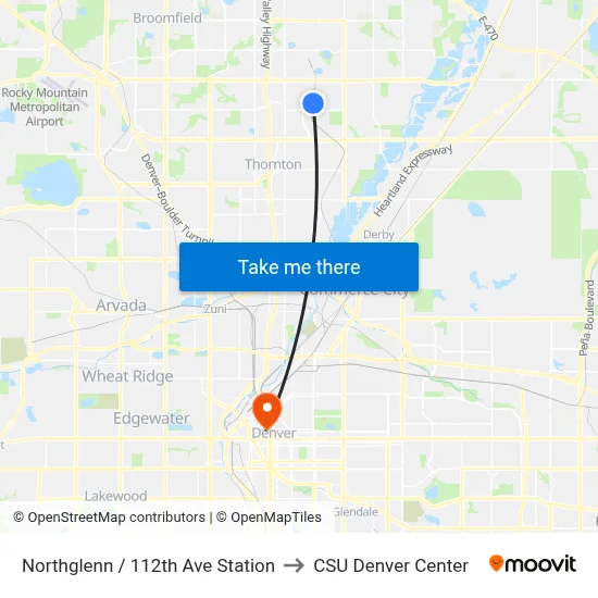 Northglenn / 112th Ave Station to CSU Denver Center map