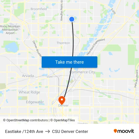 Eastlake /124th Ave to CSU Denver Center map