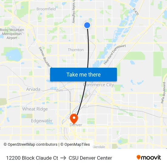 12200 Block Claude Ct to CSU Denver Center map