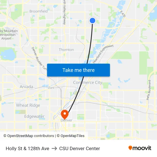 Holly St & 128th Ave to CSU Denver Center map
