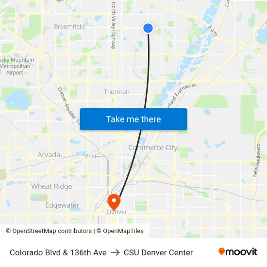 Colorado Blvd & 136th Ave to CSU Denver Center map