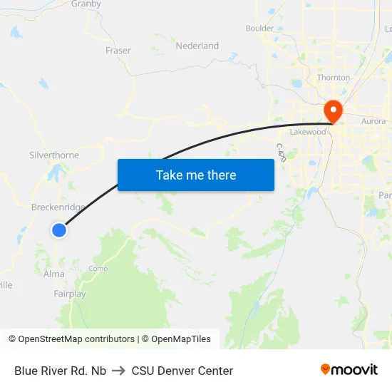 Blue River Rd. Nb to CSU Denver Center map