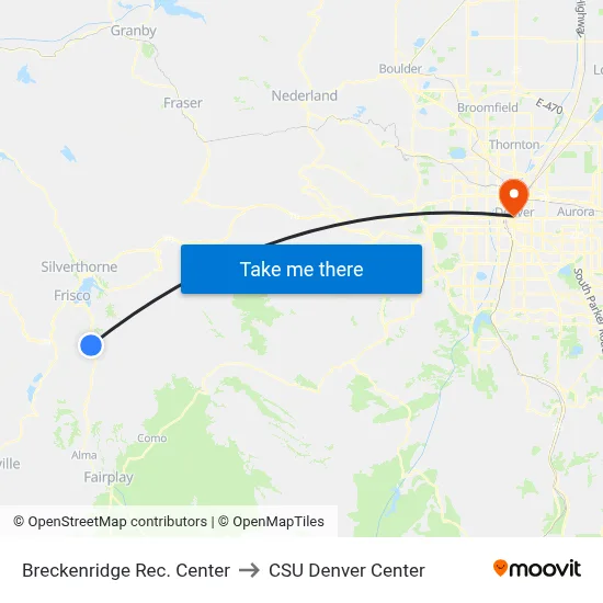 Breckenridge Rec. Center to CSU Denver Center map
