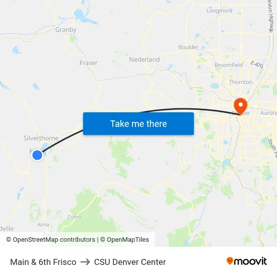 Main & 6th Frisco to CSU Denver Center map