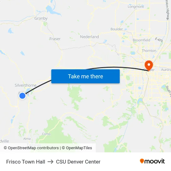 Frisco Town Hall to CSU Denver Center map