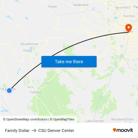Family Dollar to CSU Denver Center map