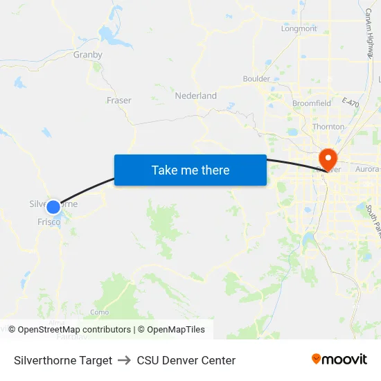 Silverthorne Target to CSU Denver Center map
