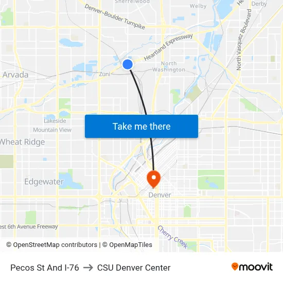Pecos St And I-76 to CSU Denver Center map