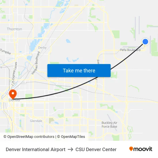 Denver International Airport to CSU Denver Center map