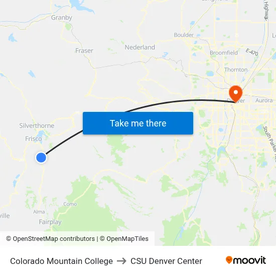 Colorado Mountain College to CSU Denver Center map