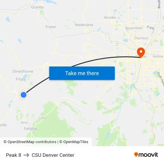 Peak 8 to CSU Denver Center map