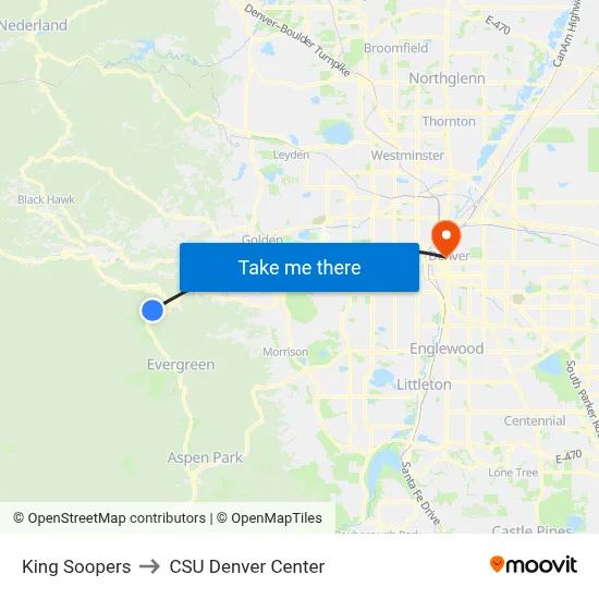 King Soopers to CSU Denver Center map