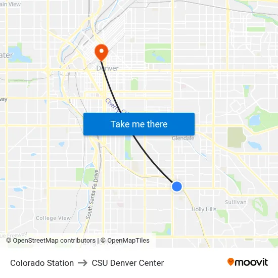 Colorado Station to CSU Denver Center map