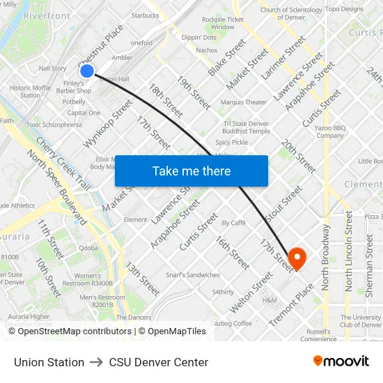 Union Station to CSU Denver Center map