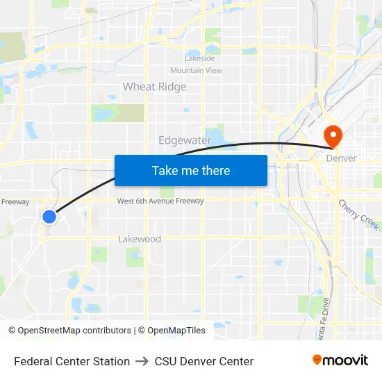 Federal Center Station to CSU Denver Center map
