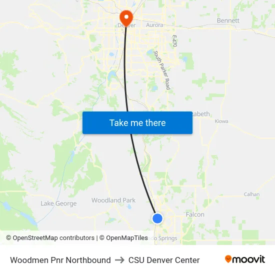Woodmen Pnr Northbound to CSU Denver Center map
