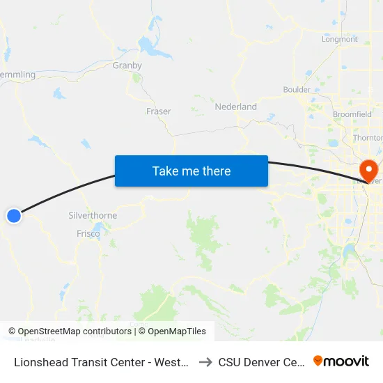 Lionshead Transit Center - Westbound to CSU Denver Center map