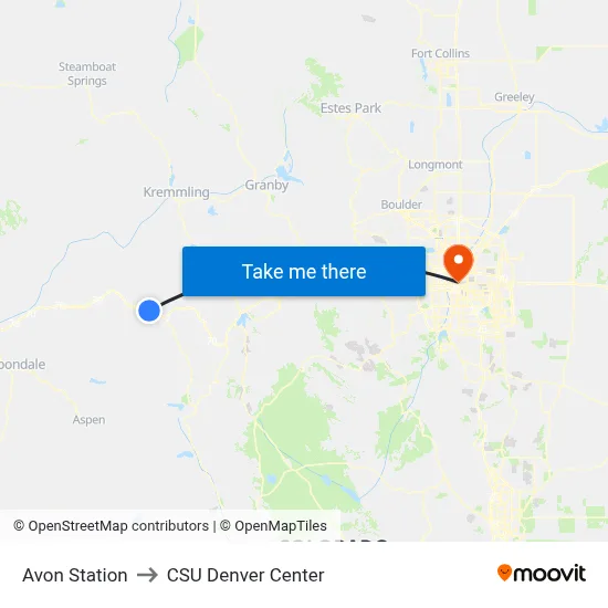 Avon Station to CSU Denver Center map