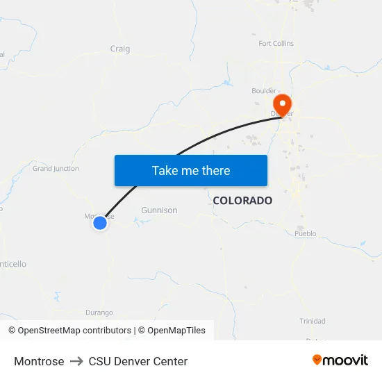 Montrose to CSU Denver Center map